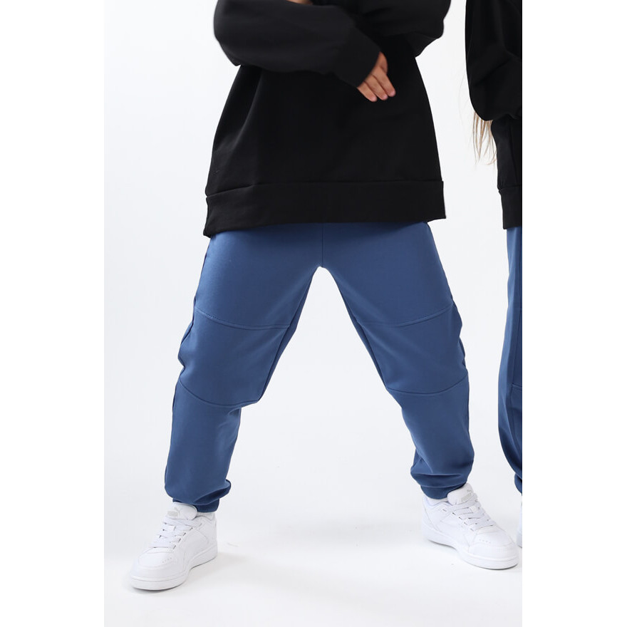Spodnie dresowe SALTO granatowe WZMOCNIONE KOLANA ze ściągaczami i regulacją w pasie