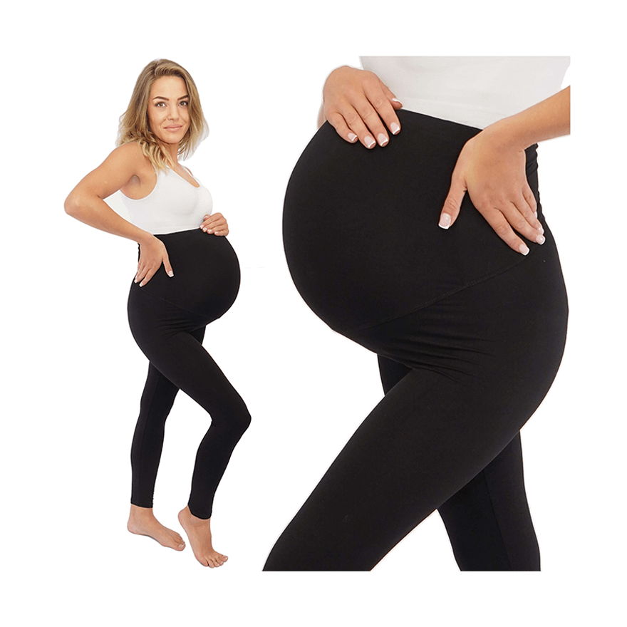 Legginsy ciążowe MAMA czarne bezuciskowe z panelem getry wiosna lato