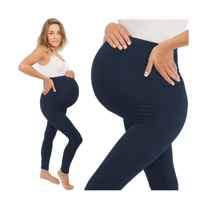 Legginsy ciążowe MAMA granatowe bezuciskowe z panelem getry wiosna lato