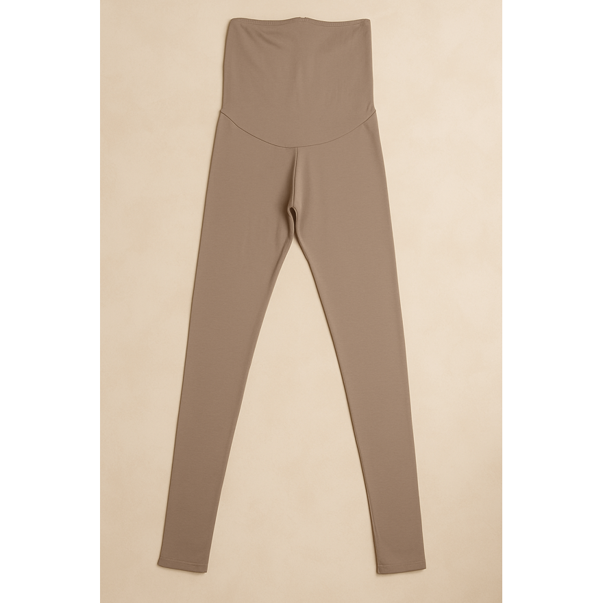 Legginsy ciążowe MAMA beżowe bezuciskowe z panelem getry wiosna lato