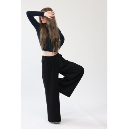 Spodnie eleganckie BELLA czarne WIZYTOWE dziewczęce gładkie z rozszerzanymi nogawkami i regulowaną gumką