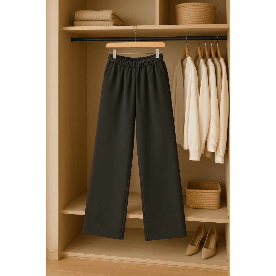 Spodnie eleganckie BELLA czarne WIZYTOWE dziewczęce gładkie z rozszerzanymi nogawkami i regulowaną gumką