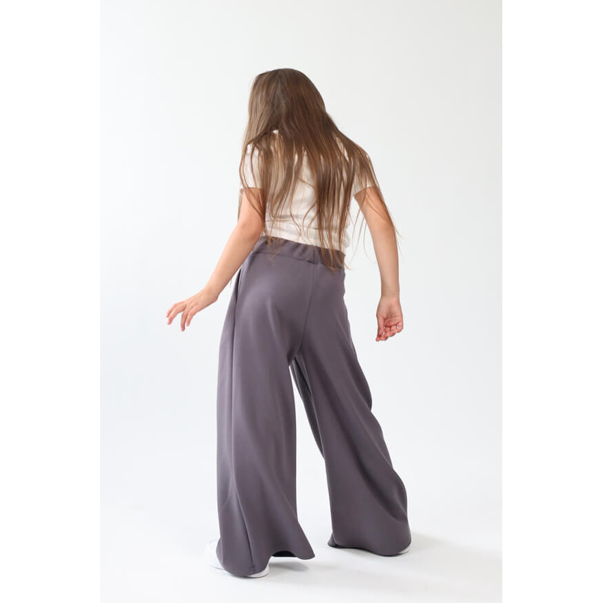 Spodnie eleganckie BELLA grafitowe WIZYTOWE dziewczęce gładkie z rozszerzanymi nogawkami i regulowaną gumką