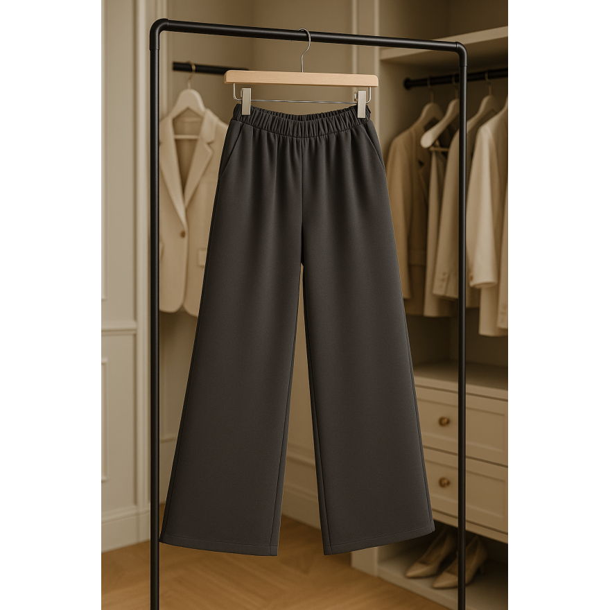 Spodnie eleganckie BELLA grafitowe WIZYTOWE dziewczęce gładkie z rozszerzanymi nogawkami i regulowaną gumką