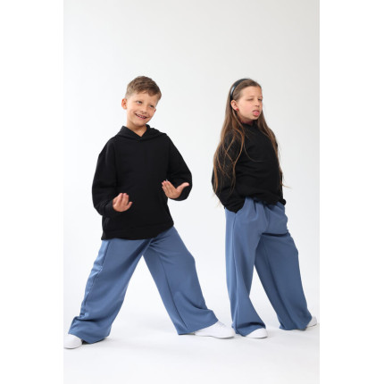 Spodnie eleganckie RICO jeansowe WIZYTOWE gładkie z prostymi, szerokimi nogawkami regulowane w pasie