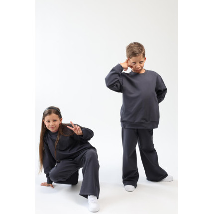 Spodnie dresowe ocieplane BEAT grafitowe NA MESZKU szerokie luźne nogawki regulowane w pasie