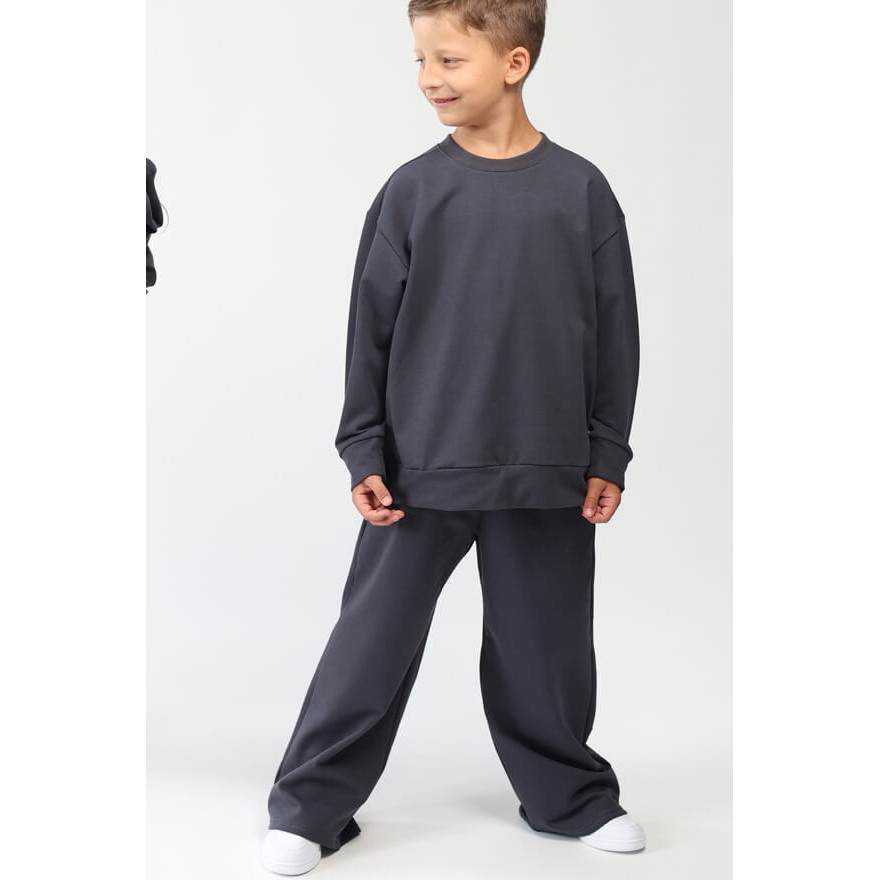 Spodnie dresowe ocieplane BEAT grafitowe NA MESZKU szerokie luźne nogawki regulowane w pasie