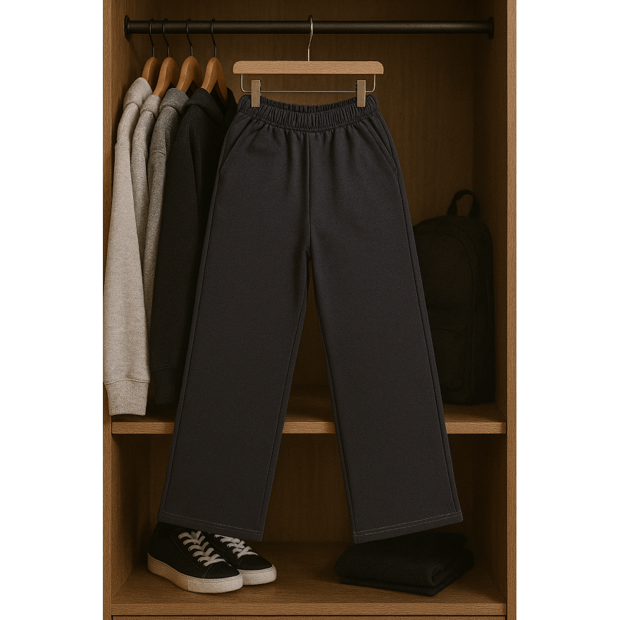 Spodnie dresowe ocieplane BEAT grafitowe NA MESZKU szerokie luźne nogawki regulowane w pasie