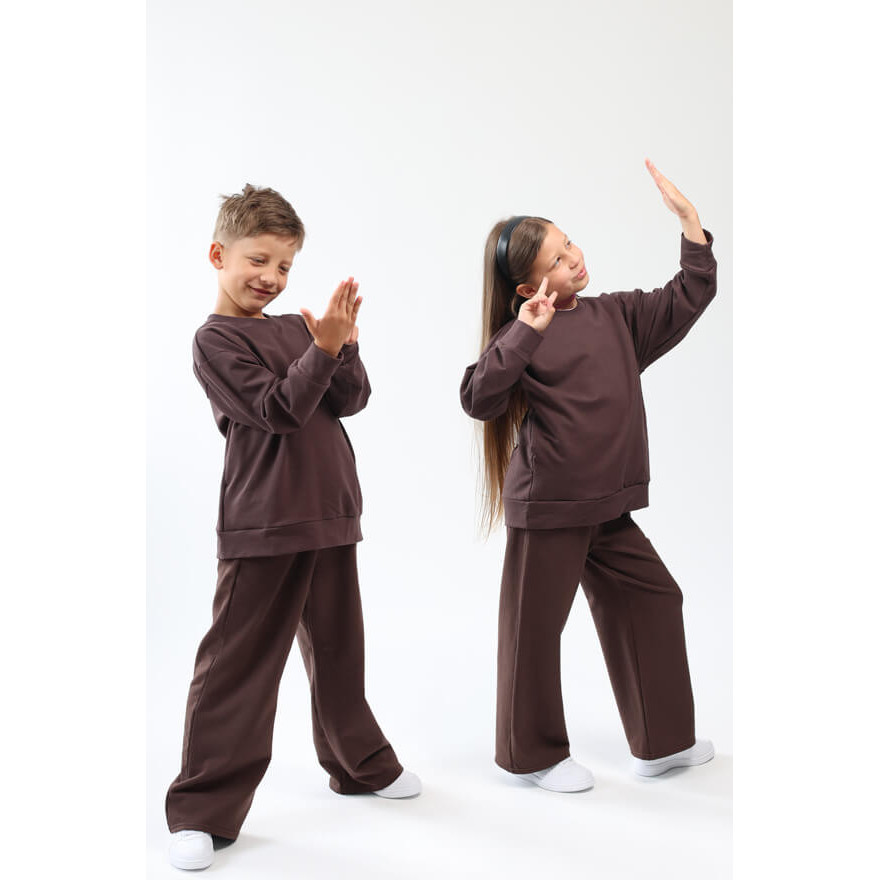 Spodnie dresowe ocieplane BEAT brązowe NA MESZKU szerokie luźne nogawki regulowane w pasie