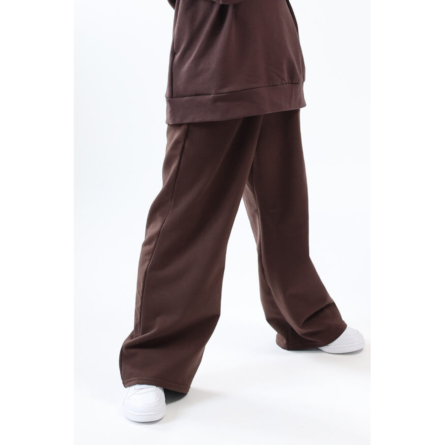Spodnie dresowe ocieplane BEAT brązowe NA MESZKU szerokie luźne nogawki regulowane w pasie