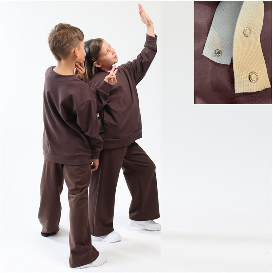 Spodnie dresowe ocieplane BEAT brązowe NA MESZKU szerokie luźne nogawki regulowane w pasie