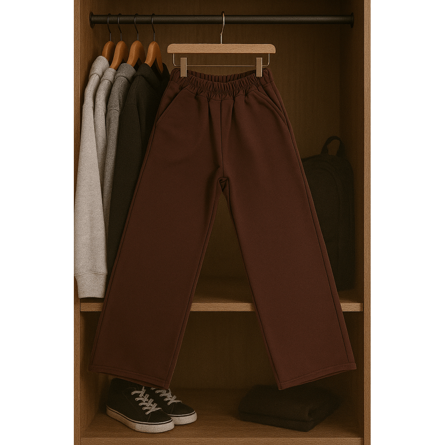 Spodnie dresowe ocieplane BEAT brązowe NA MESZKU szerokie luźne nogawki regulowane w pasie