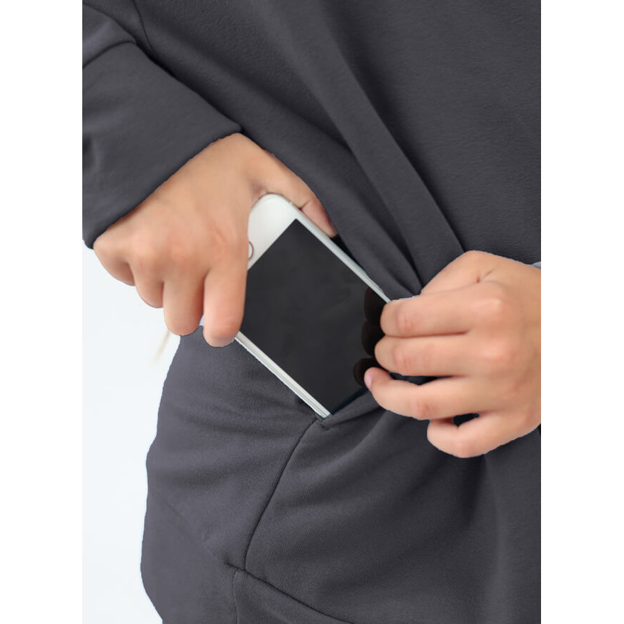 Bluza dresowa BEAT grafitowa NA MESZKU z UKRYTĄ KIESZENIĄ NA TELEFON