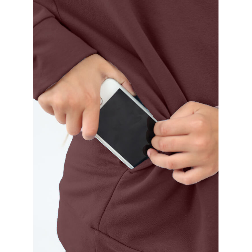 Bluza dresowa BEAT brązowa NA MESZKU z UKRYTĄ KIESZENIĄ NA TELEFON