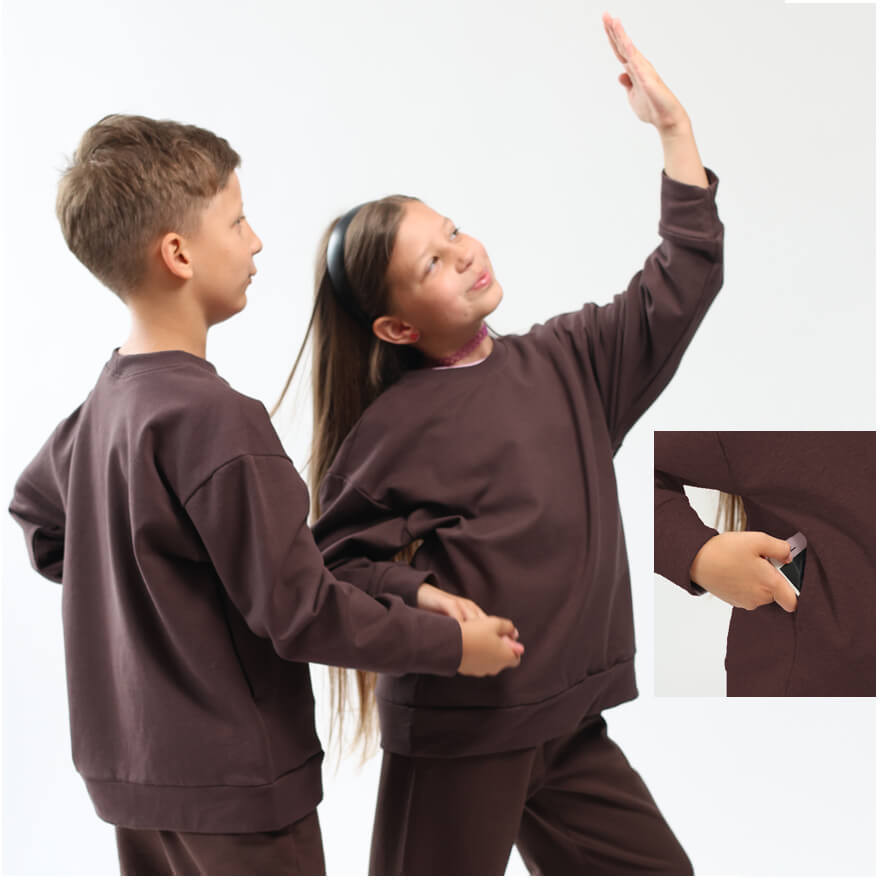 Bluza dresowa BEAT brązowa NA MESZKU z UKRYTĄ KIESZENIĄ NA TELEFON