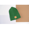 Merino czapka zieleń butelkowa 100% wełna podwijana jesień zima