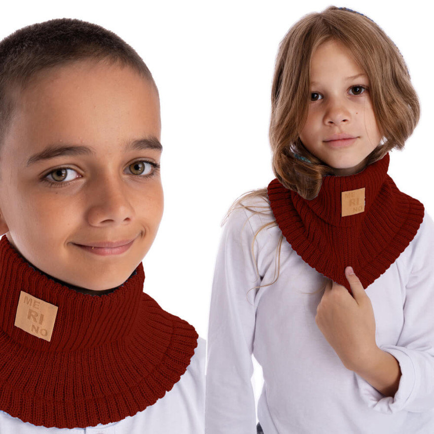 Merino komin bordowy dziecięcy 100% wełna one size jesień zima