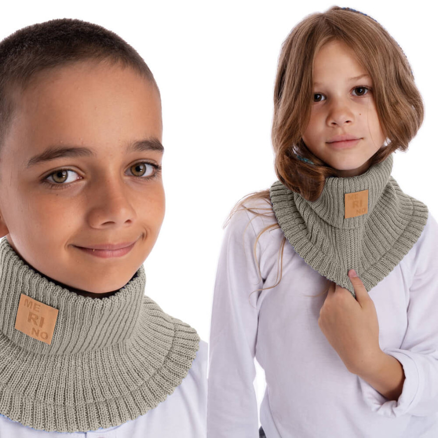 Merino komin szary dziecięcy 100% wełna one size jesień zima