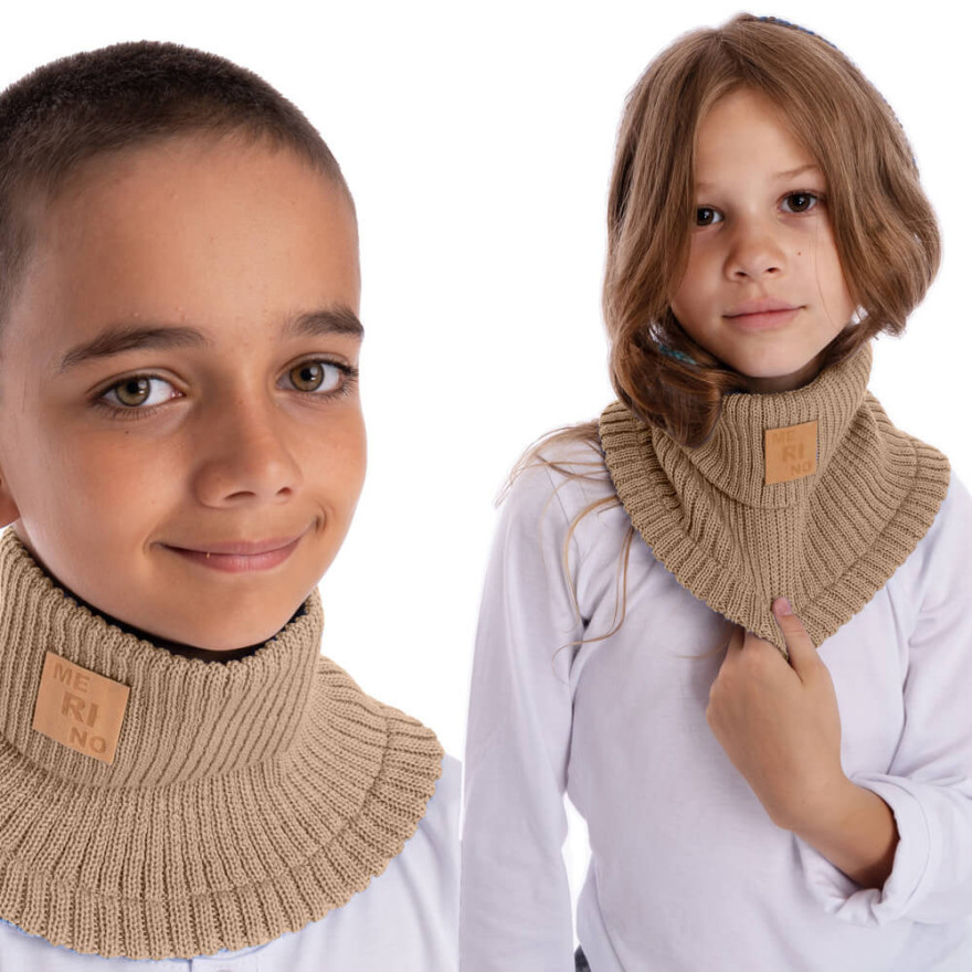 Merino komin ciemny beż dziecięcy 100% wełna one size jesień zima