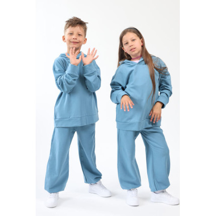 Spodnie dresowe ocieplane MOVE niebieskie NA MESZKU szerokie ze ściągaczami regulowane w pasie