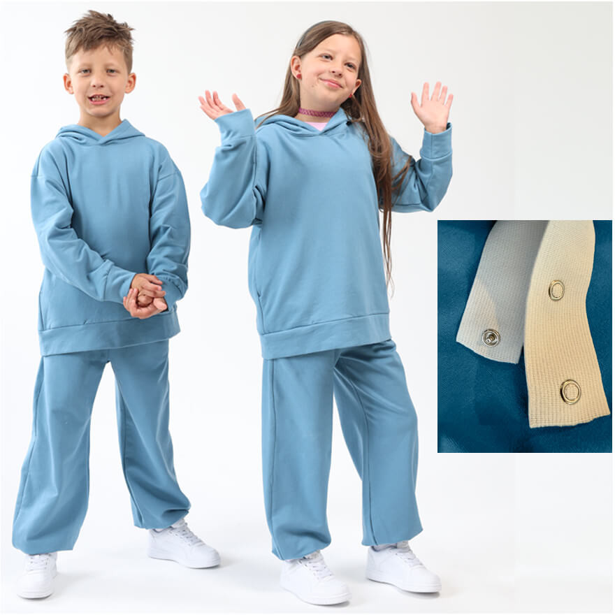 Spodnie dresowe ocieplane MOVE niebieskie NA MESZKU szerokie ze ściągaczami regulowane w pasie