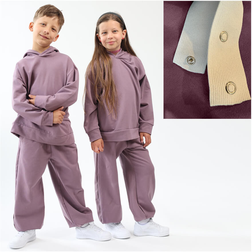 Spodnie dresowe ocieplane MOVE fioletowe NA MESZKU szerokie ze ściągaczami regulowane w pasie