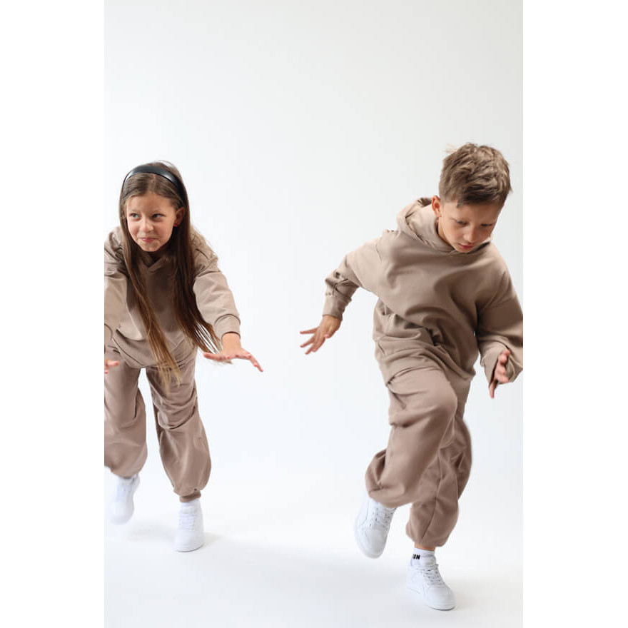 Spodnie dresowe ocieplane MOVE beżowe NA MESZKU szerokie ze ściągaczami regulowane w pasie