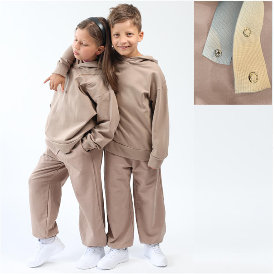 Spodnie dresowe ocieplane MOVE beżowe NA MESZKU szerokie ze ściągaczami regulowane w pasie