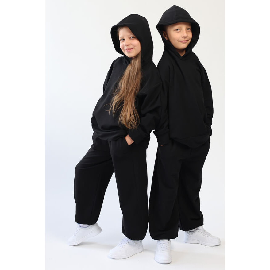 Spodnie dresowe ocieplane MOVE czarne NA MESZKU szerokie ze ściągaczami regulowane w pasie