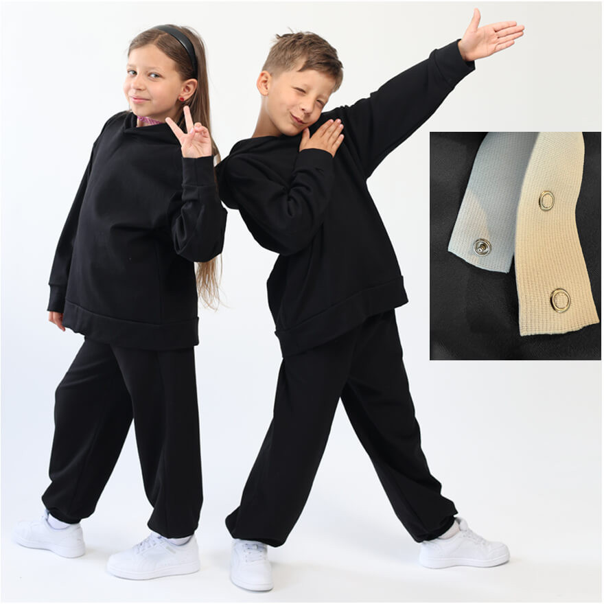 Spodnie dresowe ocieplane MOVE czarne NA MESZKU szerokie ze ściągaczami regulowane w pasie