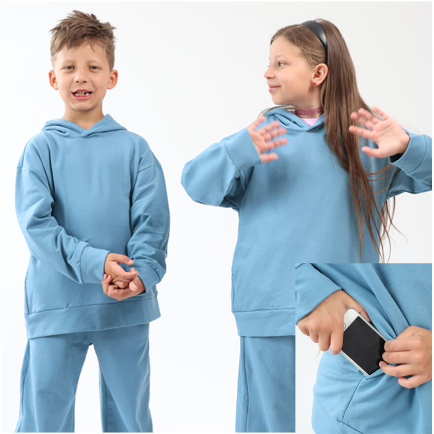 Bluza dresowa MOVE niebieska NA MESZKU Z UKRYTĄ KIESZENIĄ NA TELEFON