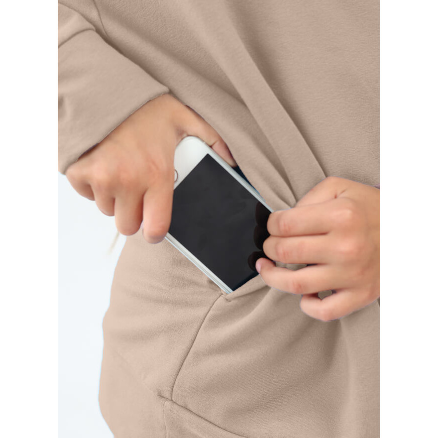 Bluza dresowa MOVE beżowa NA MESZKU Z UKRYTĄ KIESZENIĄ NA TELEFON