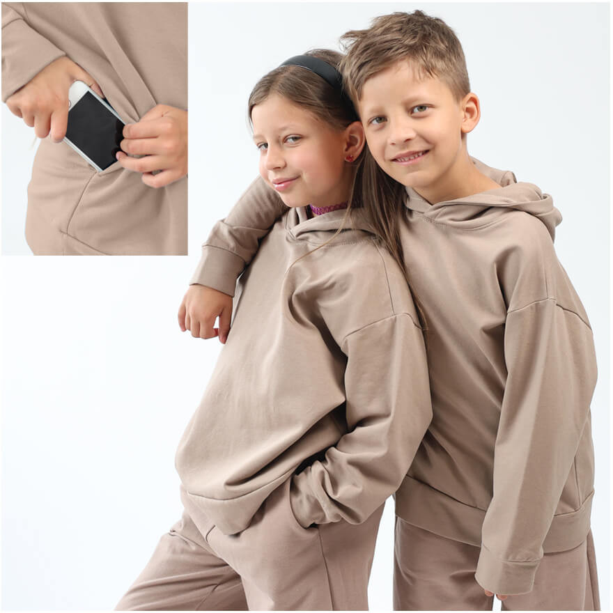 Bluza dresowa MOVE beżowa NA MESZKU Z UKRYTĄ KIESZENIĄ NA TELEFON