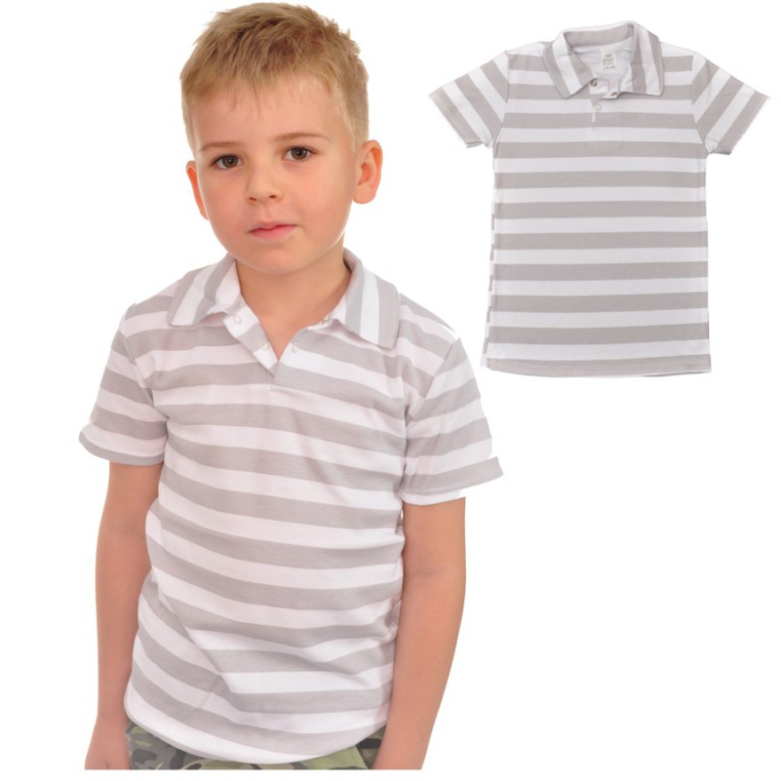 BLUZKA KOSZULKA POLO krótki rękaw biało-szare paski