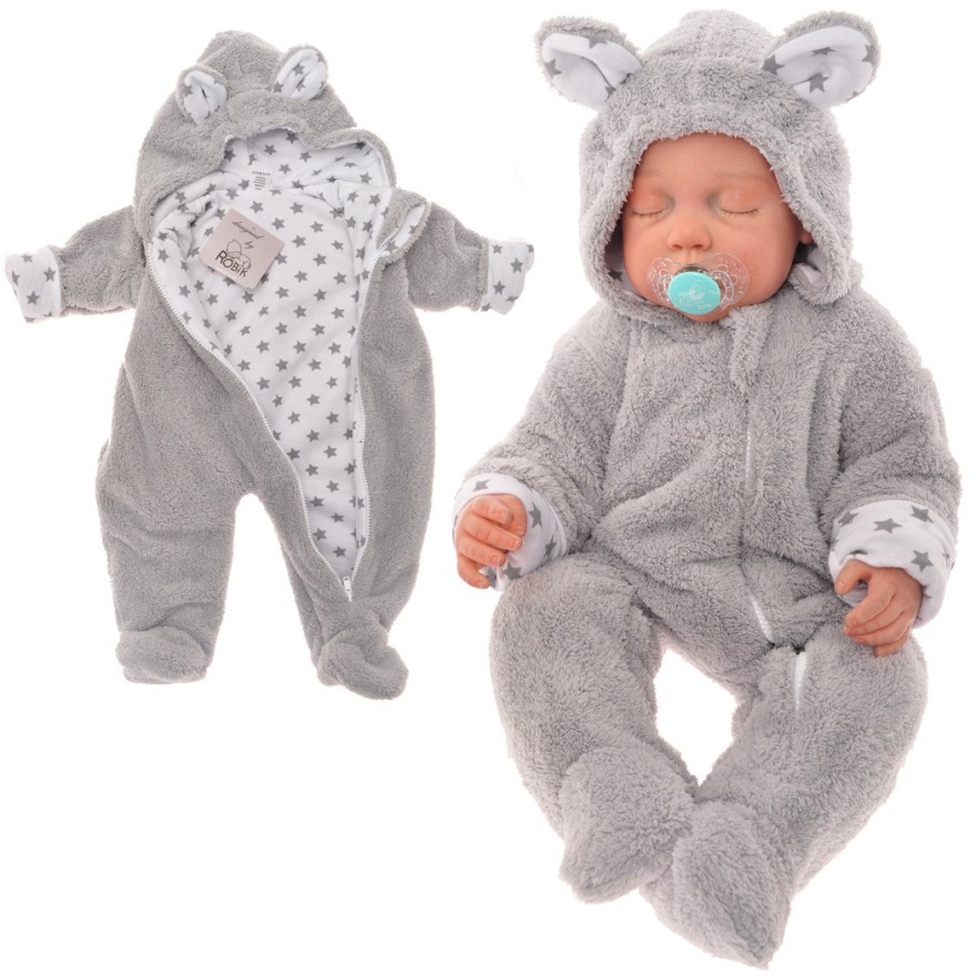 SZARY KOMBINEZON GWIAZDKI PAJAC 0-12M wiosna jesień