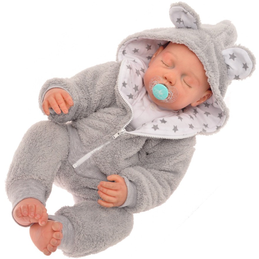 Szary KOMBINEZON 2-częściowy KURTECZKA+SPODNIE misiowe uszy