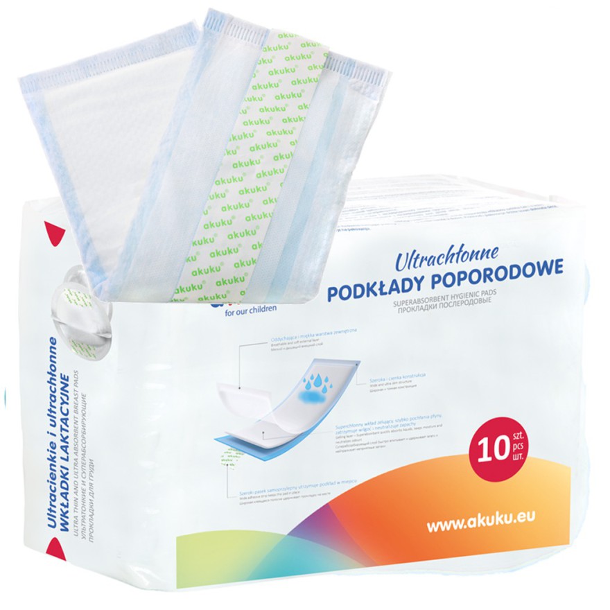 PODKŁADY POPORODOWE ULTRACHŁONNE PODPASKI 10szt AKUKU