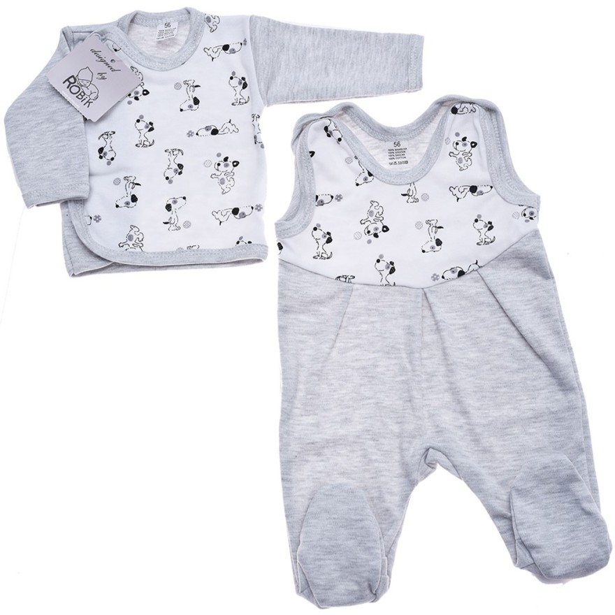 Szara WYPRAWKA dla noworodka w pieski koszulka + śpiochy 2cz. wzór 167S