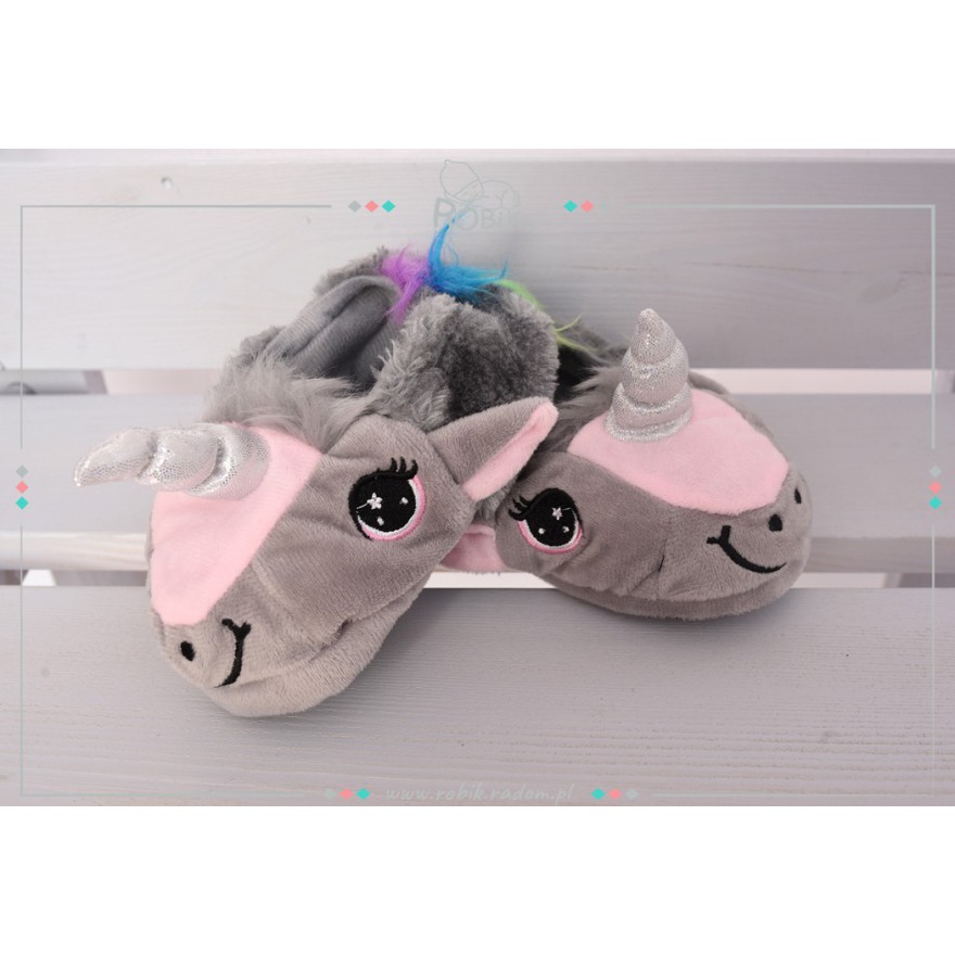 Kapcie JEDNOROŻEC ciepłe ciapy kolor Szary