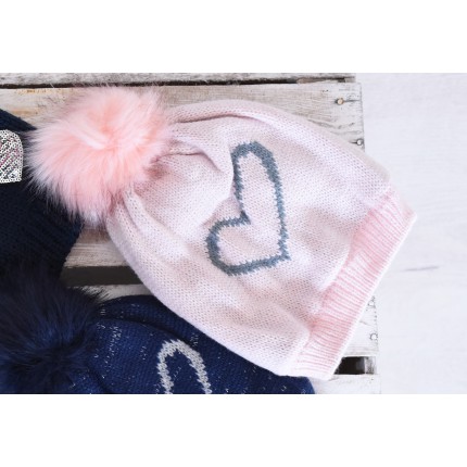 Czapka zimowa CUTE HEART RÓŻOWA