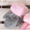 Zimowe rękawiczki na futerku szare z różem