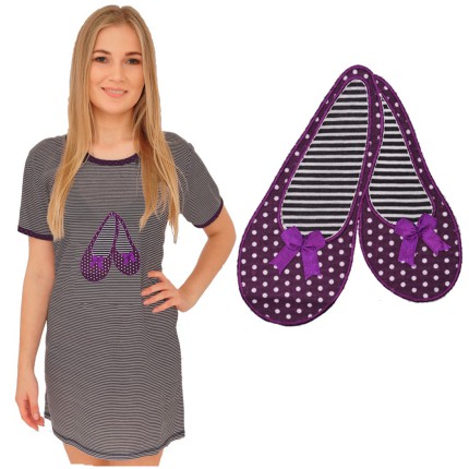 KOSZULA NOCNA CIĄŻOWA BALETKI FIOLETOWE  DO KARMIENIA