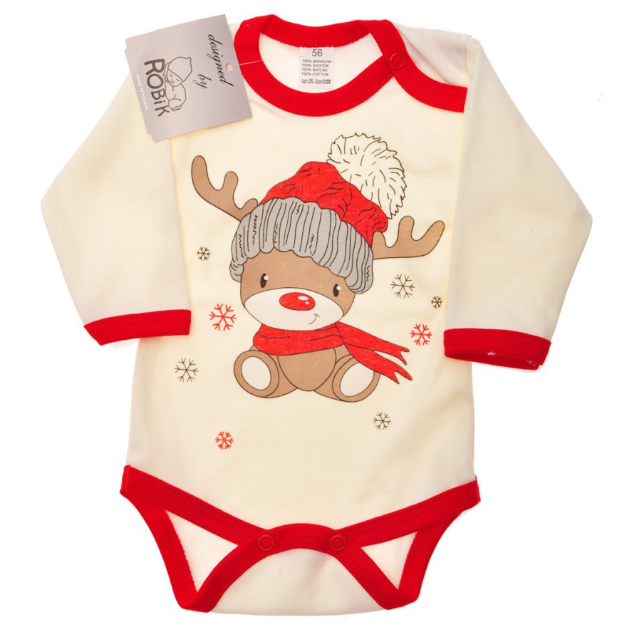 Dziecięce Body na Święta - ecru z reniferem