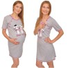 Szara KOSZULA NOCNA CIĄŻOWA DO KARMIENIA KOTY RÓŻOWY wzorki