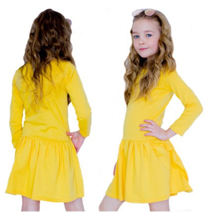 Żółta SUKIENKA rozkloszowana długi rękaw