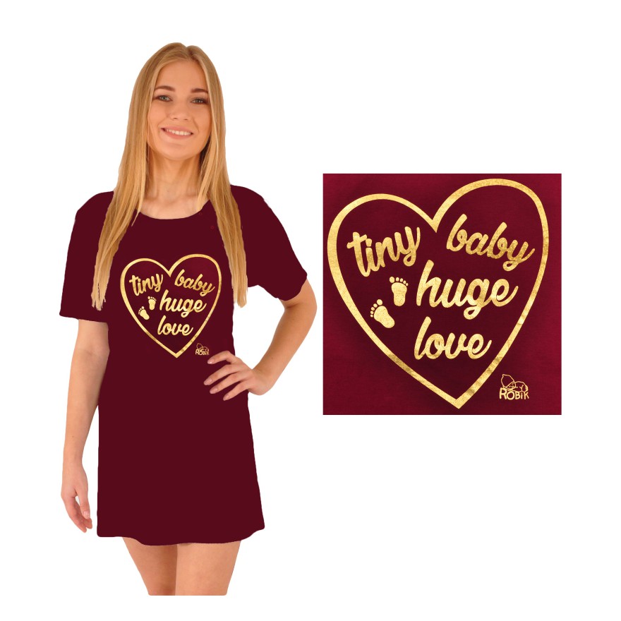 KOSZULA NOCNA do karmienia bordowa błyszczący napis