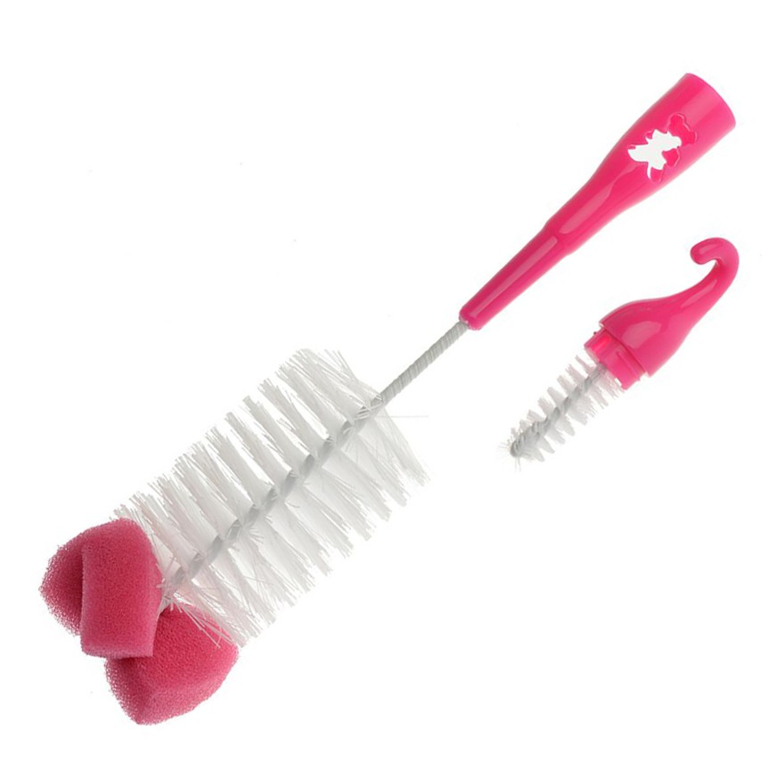 AKUKU SZCZOTKA DO MYCIA BUTELEK I SMOCZKÓW z gąbką kolor PINK