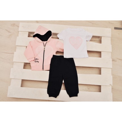 Komplet dziewczęcy spodnie bluza bluzeczka, DRES różowy serce