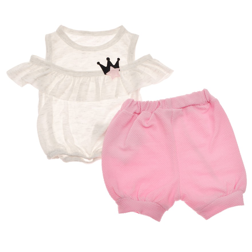 Komplet dziewczęcy spodenki bluzeczka na ramiączka LATO r.9-24msc falbanka korona