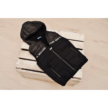 Kamizelka bezrękawnik pikowany z kapturem wiosna jesień kolor czarny